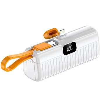 Mini cestovná powerbanka s konektorom Lightning 5000 mAh - biela