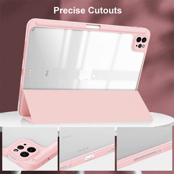 2v1 Smart flip cover+zadný silikónový ochranný obal s držiakom na pero pre Apple iPad Pro 13" 2024 (7.generace) - svetlo ružový