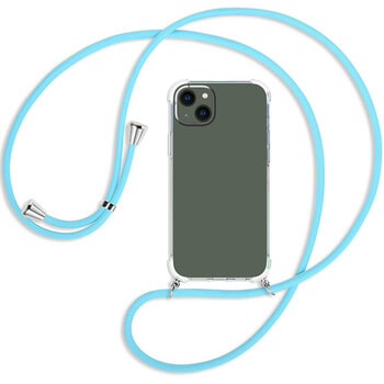 Priehľadný silikónový ochranný kryt so šnúrkou na krk pre Apple iPhone 11 Pro Max - svetlo modrá