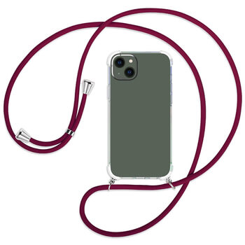 Priehľadný silikónový ochranný kryt so šnúrkou na krk pre Apple iPhone 15 Pro Max - červená