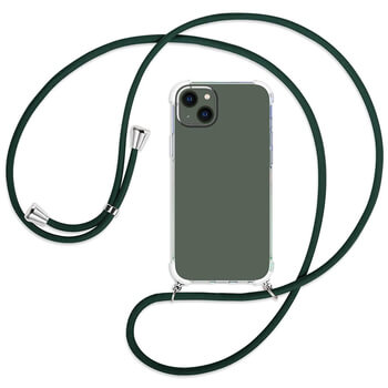 Priehľadný silikónový ochranný kryt so šnúrkou na krk pre Apple iPhone 15 Pro Max - tmavo zelená