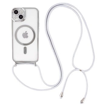 MagSafe silikónový kryt so šnúrkou pre Apple iPhone 11 - strieborný