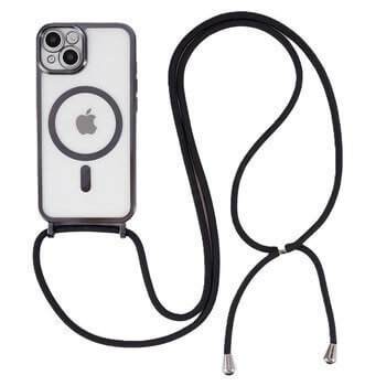 MagSafe silikónový kryt so šnúrkou pre Apple iPhone 15 - čierny