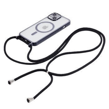 MagSafe silikónový kryt so šnúrkou pre Apple iPhone 15 Pro - čierny