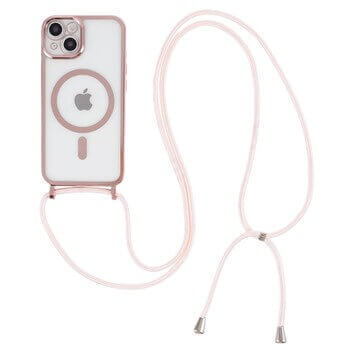 MagSafe silikónový kryt so šnúrkou pre Apple iPhone 14 - svetlo ružový