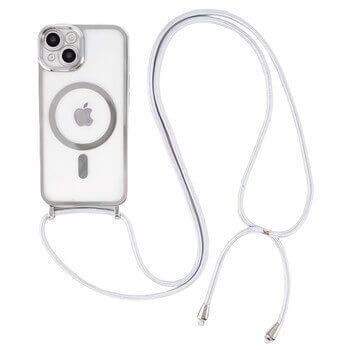 MagSafe silikónový kryt so šnúrkou pre Apple iPhone 16 Plus - strieborný