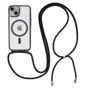 MagSafe silikónový kryt so šnúrkou pre Apple iPhone 16 Pro Max - čierny