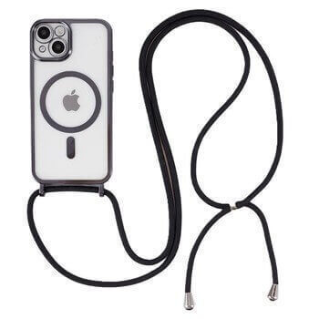 MagSafe silikónový kryt so šnúrkou pre Apple iPhone 16 Plus - čierny