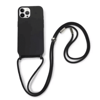 Gumový ochranný kryt so šnúrkou na krk pre Apple iPhone 16 Pro Max - čierny