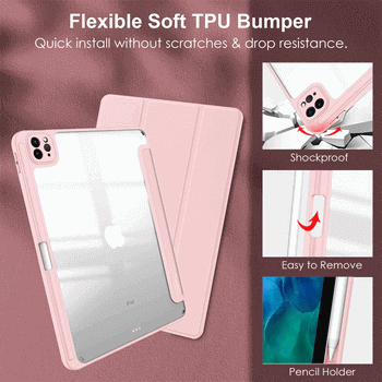 2v1 Smart flip cover+zadný silikónový ochranný obal s držiakom na pero pre Xiaomi Pad 6s Pro 12.4'' - svetlo ružový