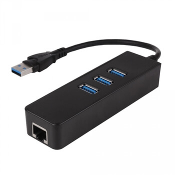 3v1 HUB rozbočovač USB 3.0 3x USB+port pre Ethernet RJ45 - čierny