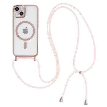MagSafe silikónový kryt so šnúrkou pre Apple iPhone 13 Pro - svetlo ružový