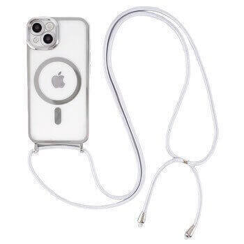 MagSafe silikónový kryt so šnúrkou pre Apple iPhone 17 - strieborný