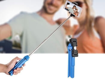 2v1 BEZDRÔTOVÁ Bluetooth Selfie tyč a TRIPOD statív s diaľkovým ovládačom - modrá