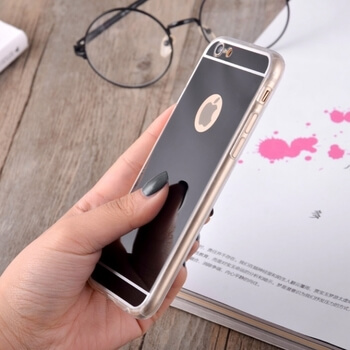 Silikónový zrkadlový ochranný obal pre Apple iPhone 6/6S - čierny