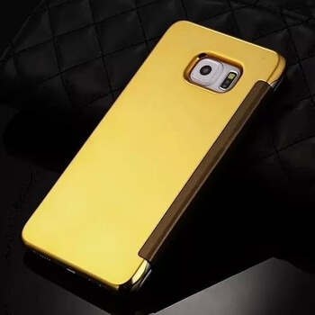 Zrkadlový plastový flip obal pre Samsung Galaxy S7 G930F - zlatý