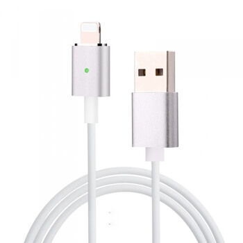 USB nabíjací kábel s magnetickou koncovkou Lightning pre Apple - strieborný