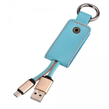Kožený prívesok s Micro USB káblom - modrý