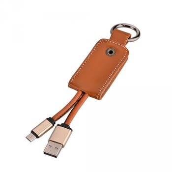 Kožený prívesok s Micro USB káblom - hnedý
