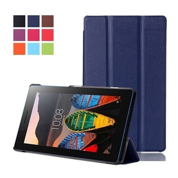 2v1 Smart flip cover + zadný plastový ochranný kryt pre Lenovo Tab3 7 Essential 710 - tmavo modrý
