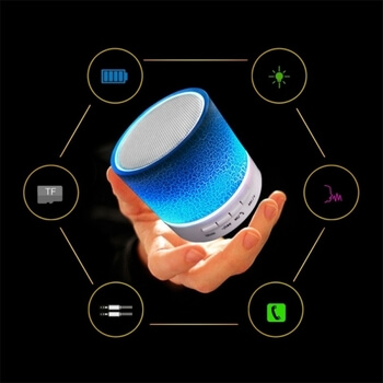 LED mini Bluetooth prenosný reproduktor - modrý