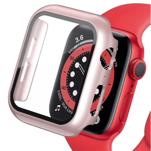 2v1 Kryt s ochranným sklom na Apple Watch 44 mm (4.série) - svetlo ružový