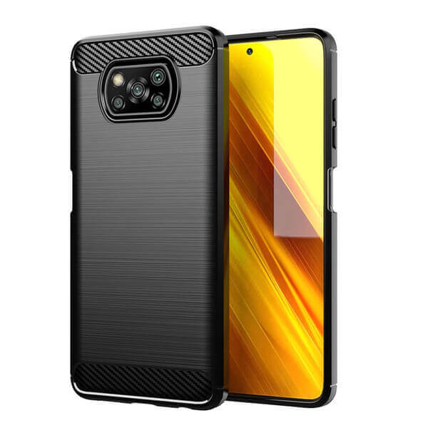 Ochranný silikónový obal karbón pre Xiaomi Poco X3 Pro - čierny
