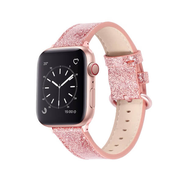 Trblietavý opasok z umelej kože pre chytré hodinky Apple Watch 44 mm (5.série) - ružový