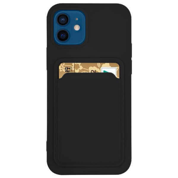 SES Extrapevný silikonový ochranný kryt s kapsou na kartu pro Apple iPhone 13 mini - čierny 9546