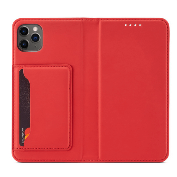 Magnetické flipové puzdro s priestorom na karty pre Apple iPhone 13 Pro - červené