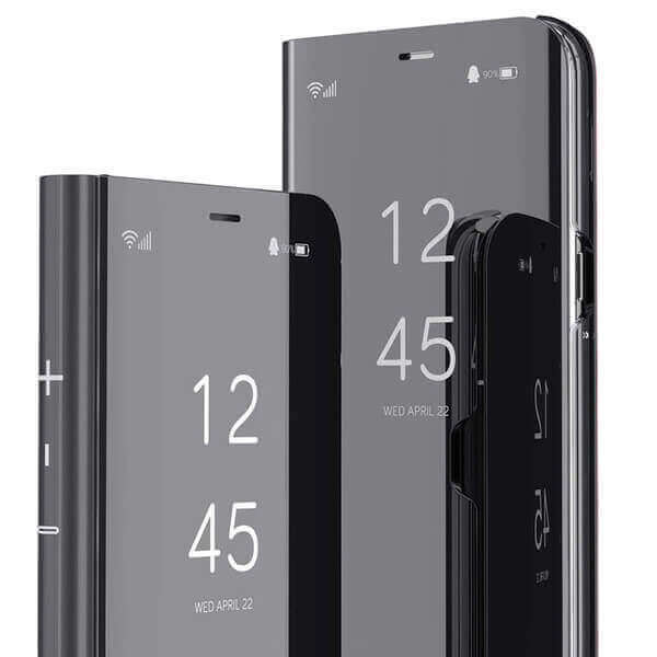SES Zrkadlový silikónový flip obal pre Samsung Galaxy A22 4G A225F - čierny 9705