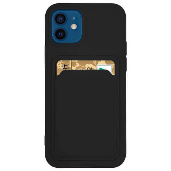 Extrapevný silikonový ochranný kryt s kapsou na kartu pro Apple iPhone SE (2022) - čierny