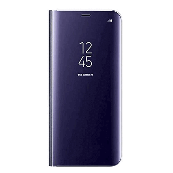 Zrkadlový plastový flip obal pre Samsung Galaxy S22 Ultra 5G - modrý