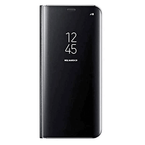 Zrkadlový plastový flip obal pre Samsung Galaxy S22 Ultra 5G - čierny