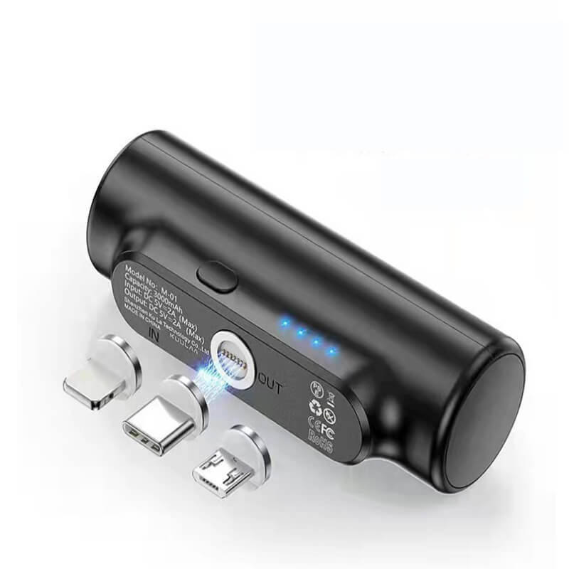 Cestovní powerbanka 5000 mAh pro telefony s Lightning, Micro USB a USB-C konektorem - čierna