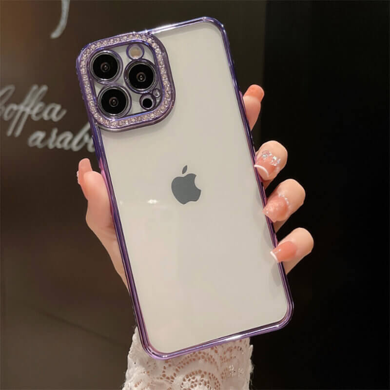 SES Ochranný silikonový obal s kamínky Apple iPhone 12 - fialový
