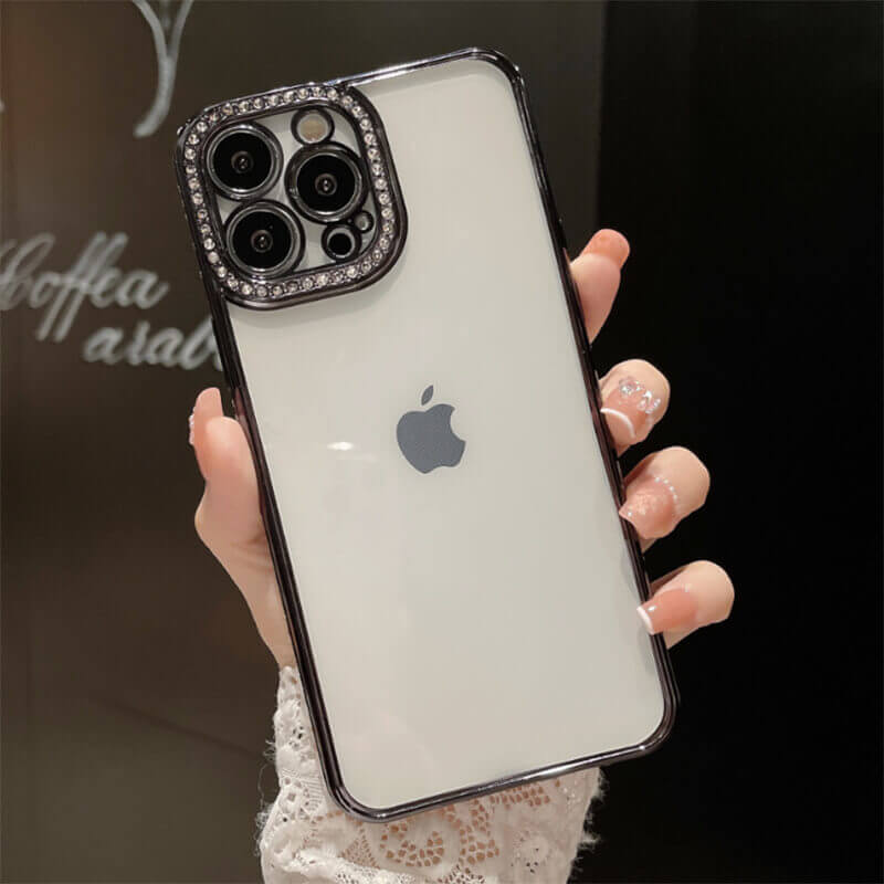 SES Ochranný silikonový obal s kamínky Apple iPhone 13 - čierny