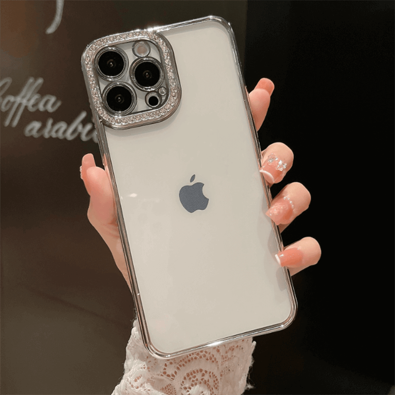 SES Ochranný silikonový obal s kamínky Apple iPhone 13 - strieborný