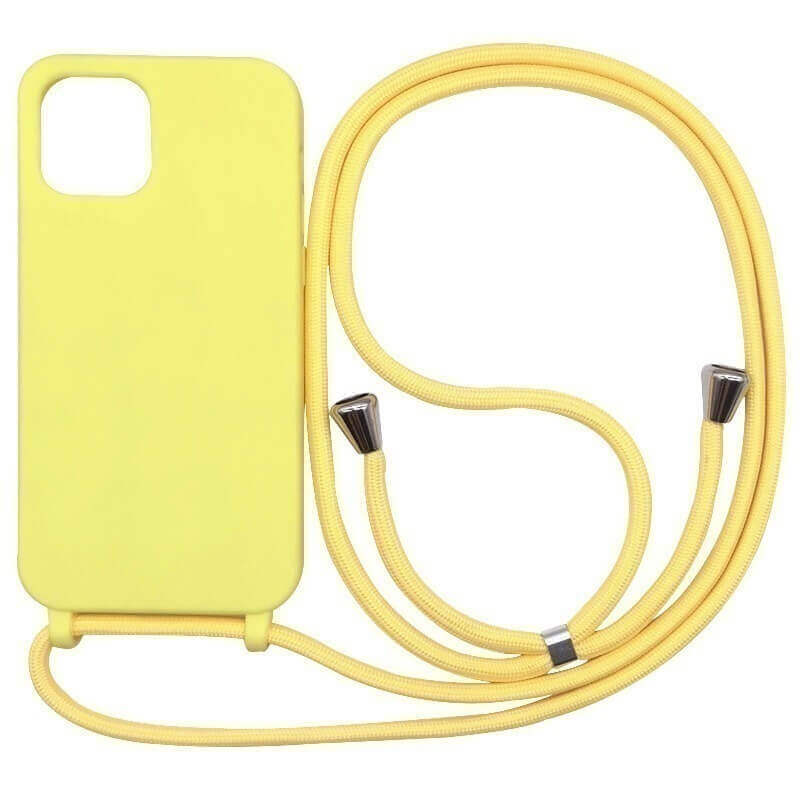 Gumový ochranný kryt so šnúrkou na krk pre Apple iPhone SE (2022) - žltý