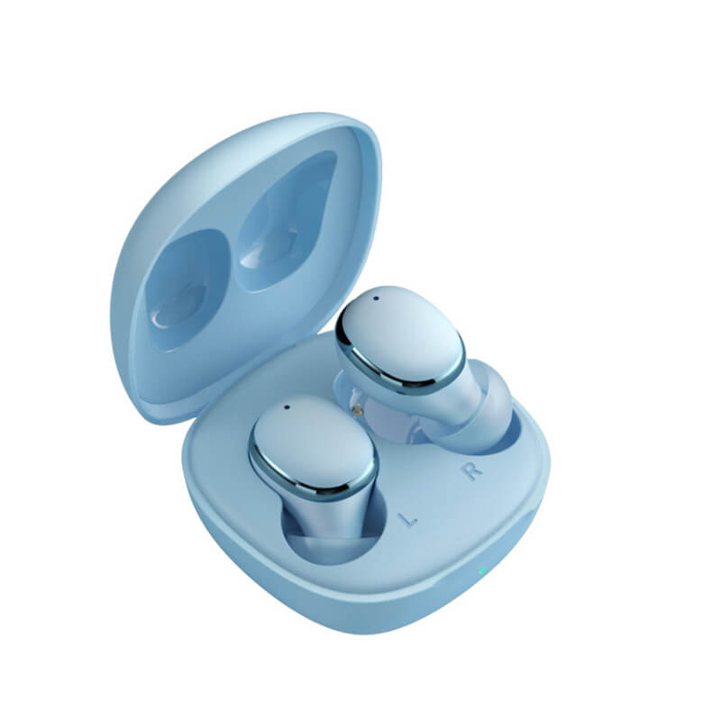 Sportovní bezdrátová bluetooth sluchátka s nabíjecím pouzdrem - svetlo modrá
