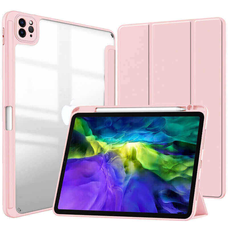 2v1 Smart flip cover+zadný silikónový ochranný obal s držiakom na pero pre Apple iPad 10.2" 2019 (7. generace) - svetlo ružový