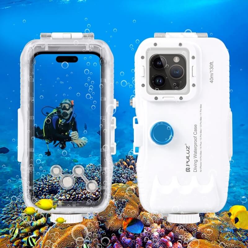 Vodotesné puzdro na profesionálne potápanie a šnorchlovanie až do 45 metrov pre iPhone 14 Pro Max - biele
