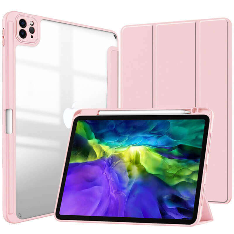 2v1 Smart flip cover+zadný silikónový ochranný obal s držiakom na pero pre Huawei MatePad 11 - svetlo ružový