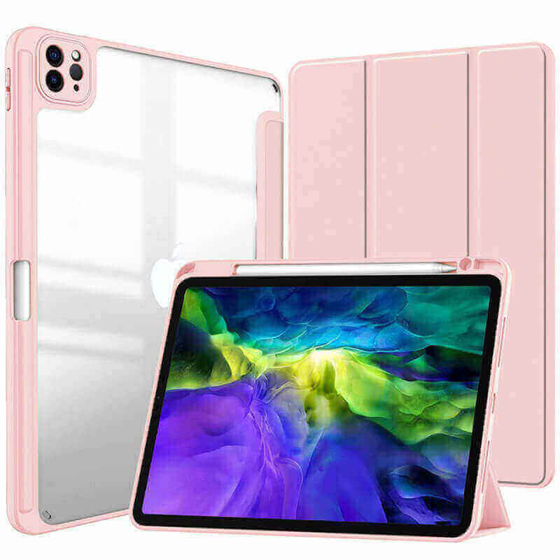 2v1 Smart flip cover+zadný silikónový ochranný obal s držiakom na pero pre Honor MagicPad 13 - svetlo ružový