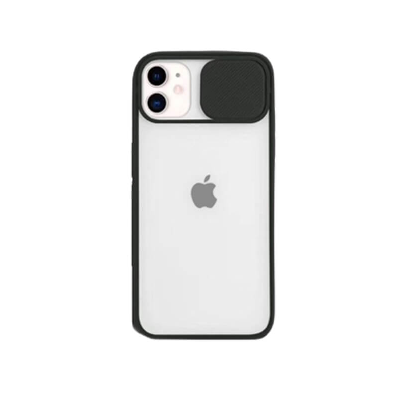 Silikonový ochranný obal s posuvným krytem na fotoaparát pre Apple iPhone 13 mini - čierny