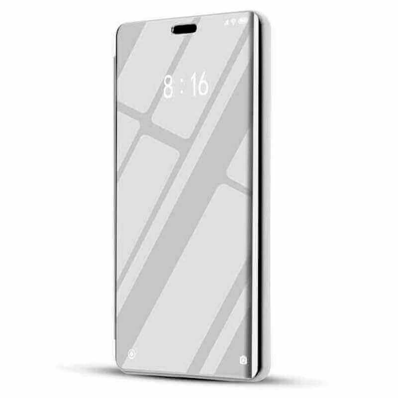 SES Zrkadlový plastový flip obal pre Samsung Galaxy S21 Ultra 5G G998B - strieborný 15808