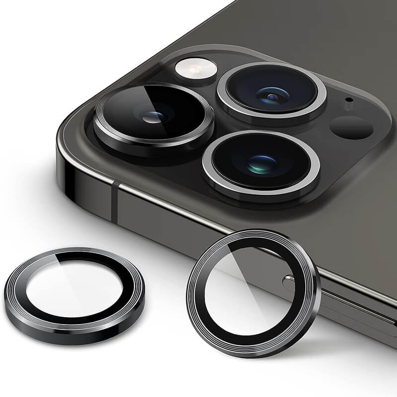 Metalické ochranné sklo na šošovku fotoaparátu a kamery pre Apple iPhone 12 Pro Max - čierne