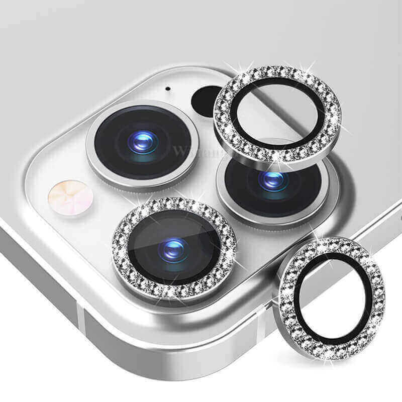 Luxusné ochranné sklo na šošovku fotoaparátu a kamery pre Apple iPhone 15 Pro Max - strieborné