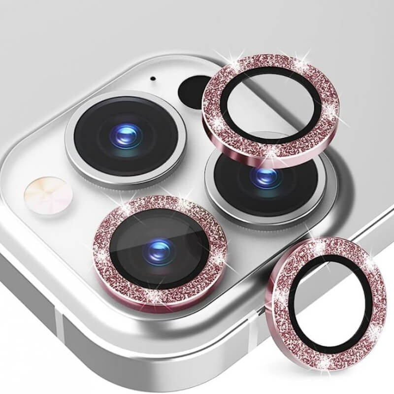 Trblietavé ochranné sklo na šošovku fotoaparátu a kamery pre Apple iPhone 15 - ružové