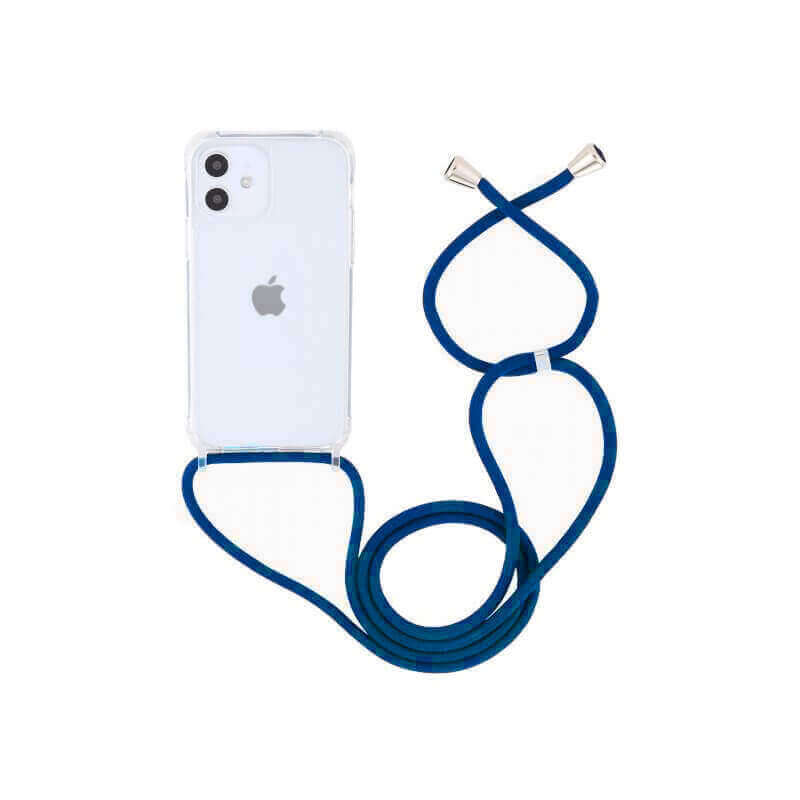 Priehľadný silikónový ochranný kryt so šnúrkou na krk pre Apple iPhone 12 Pro Max - tmavo modrá